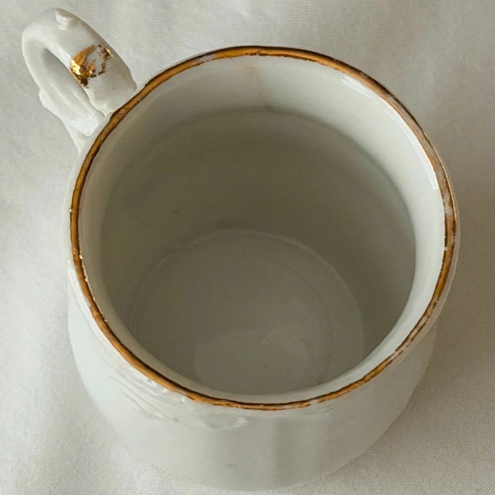 Antique Porcelain Mini Floral White & Gold Victorian Demitasse Retro Display Cup